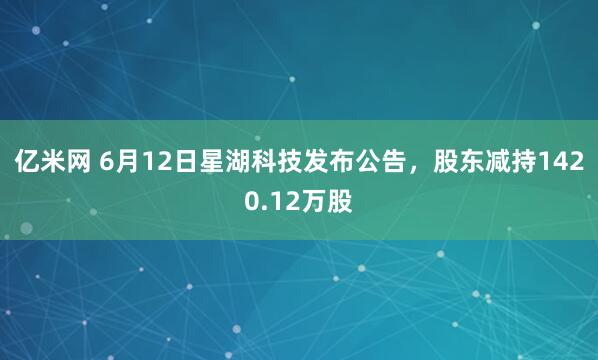 亿米网 6月12日星湖科技发布公告，股东减持1420.12万股
